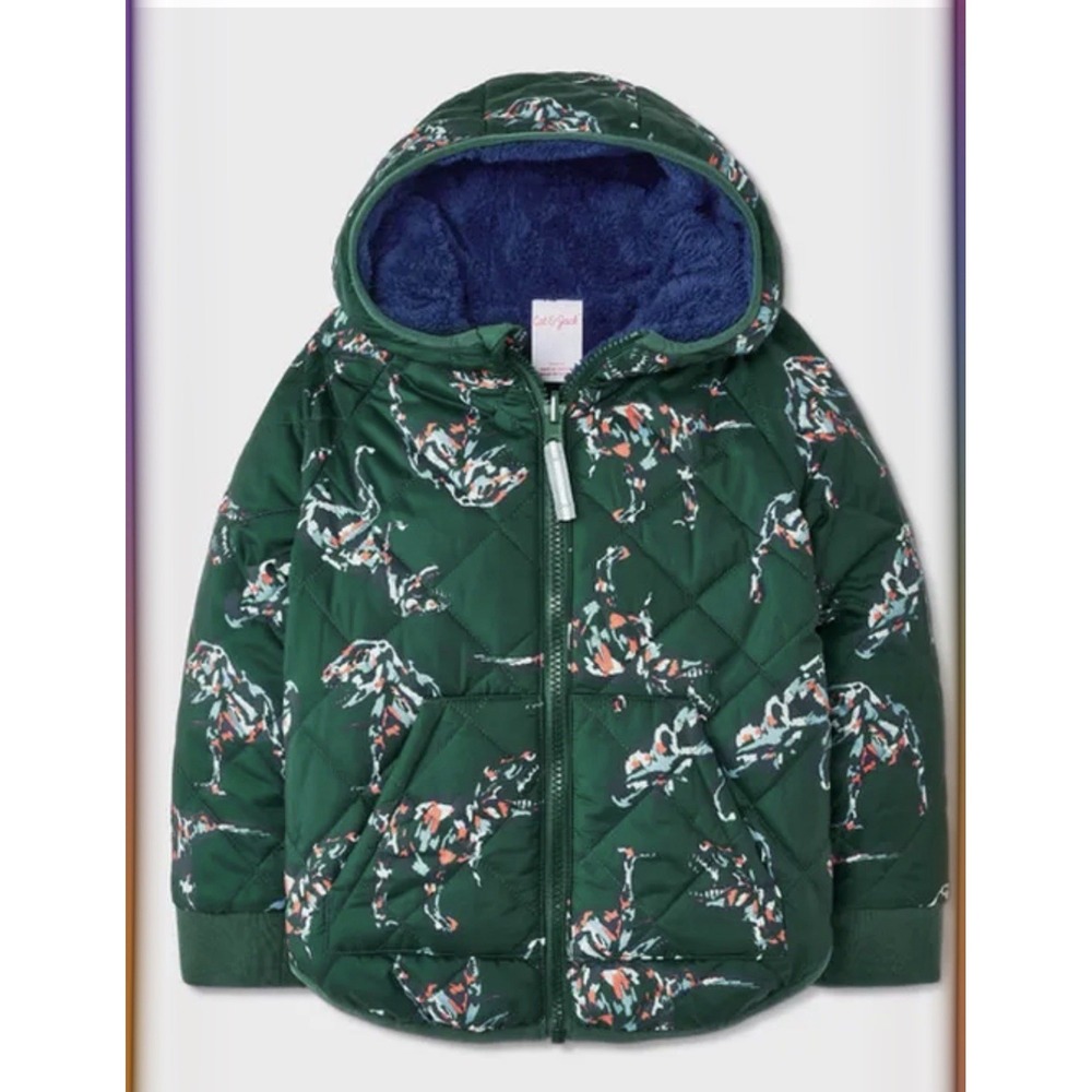 Toddler Boys Dino Printed Quilted Reversible Puffer Jacket Cat & Jack 12m NWT